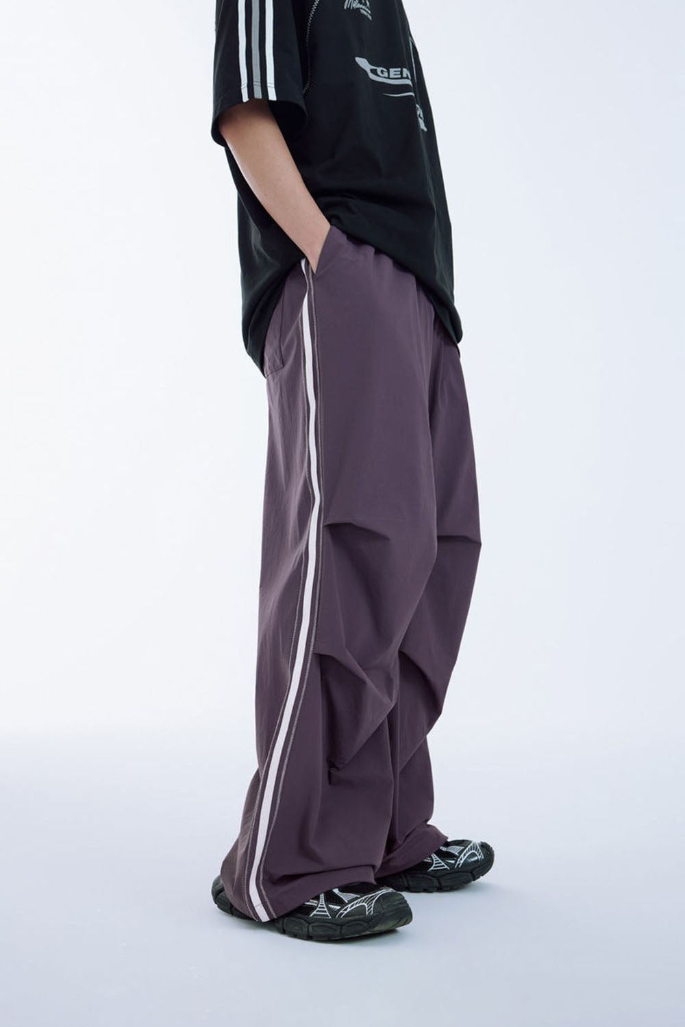 Retro Sporty Parachute Wide-Leg Pants