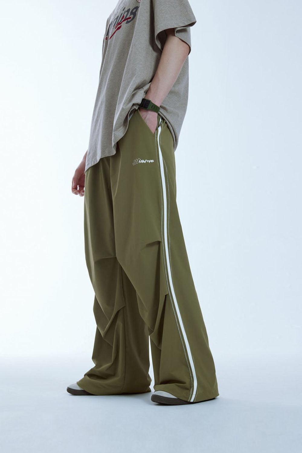 Retro Sporty Parachute Wide-Leg Pants