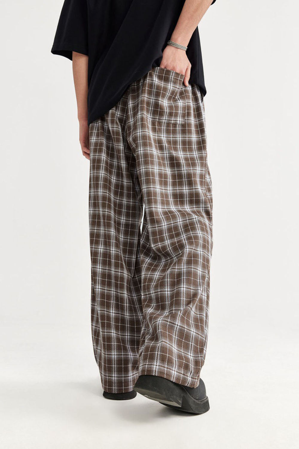 Men's Plaid Parachute Wide-Leg Cargo Pants