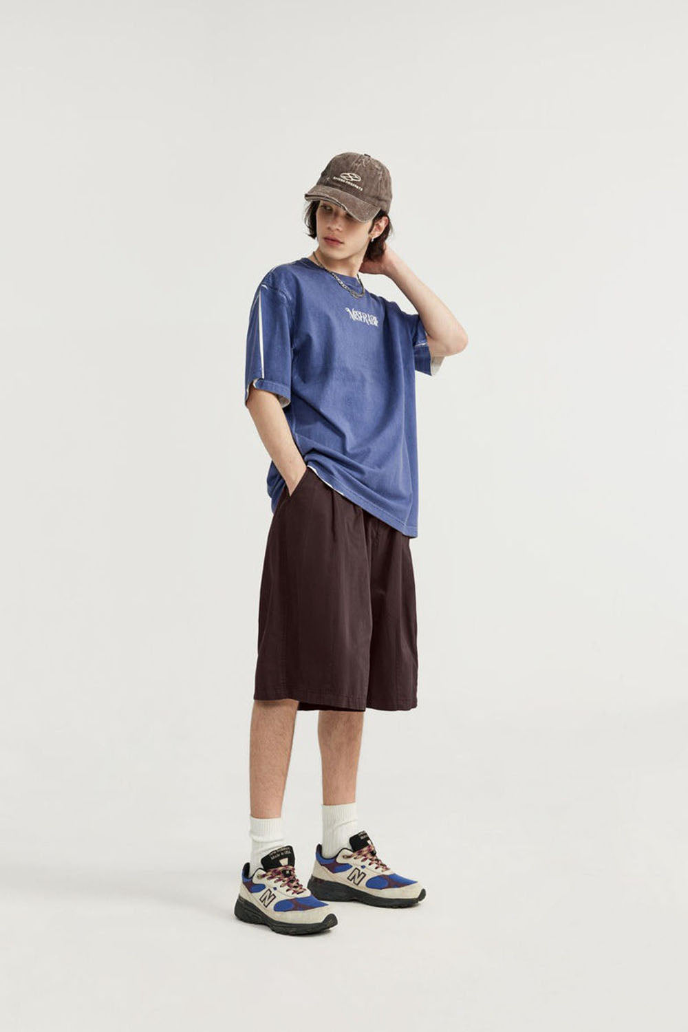 Men's Washed A-Line Shorts with Unique Solid Color Casual Five-Point Length