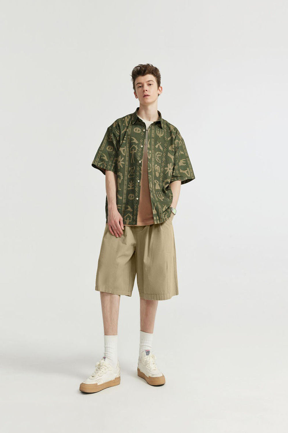 Men's Washed A-Line Shorts with Unique Solid Color Casual Five-Point Length