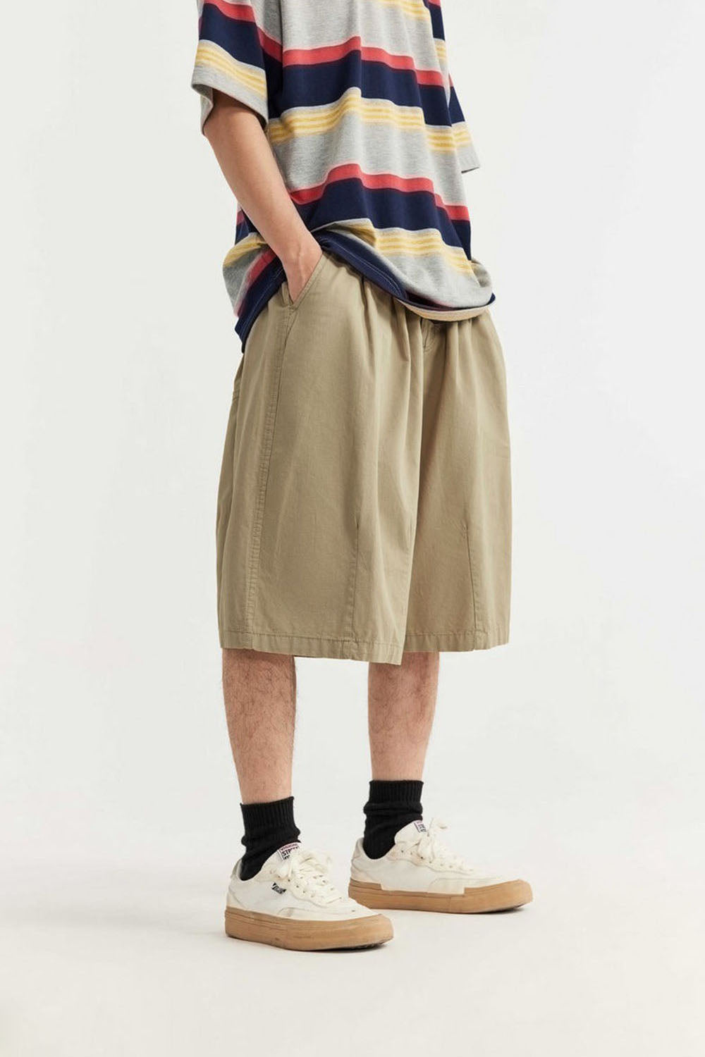 Men's Washed A-Line Shorts with Unique Solid Color Casual Five-Point Length
