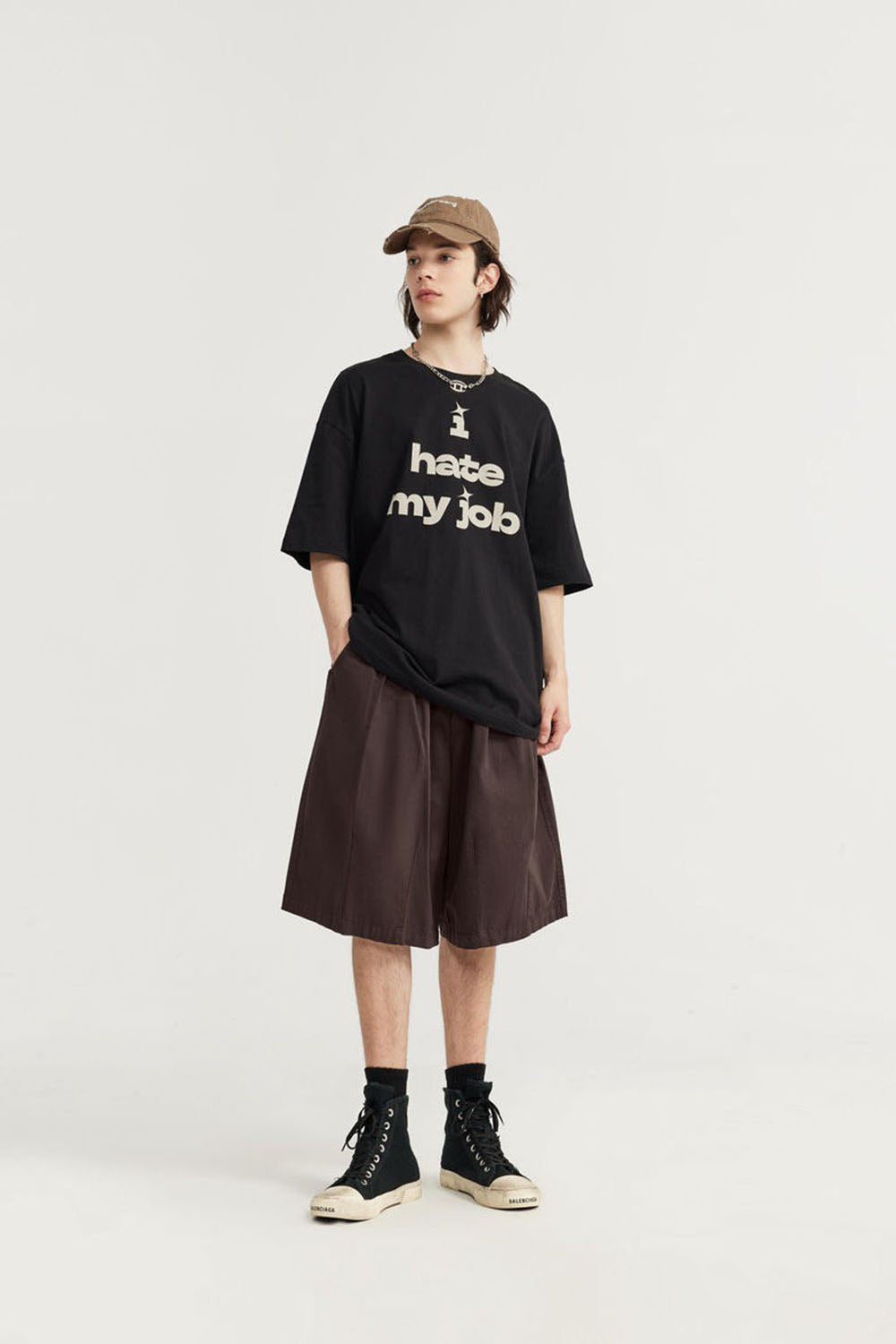 Men's Washed A-Line Shorts with Unique Solid Color Casual Five-Point Length