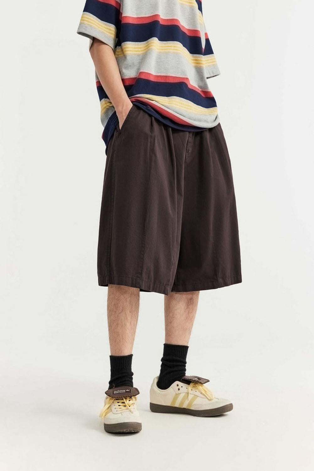 Men's Washed A-Line Shorts with Unique Solid Color Casual Five-Point Length
