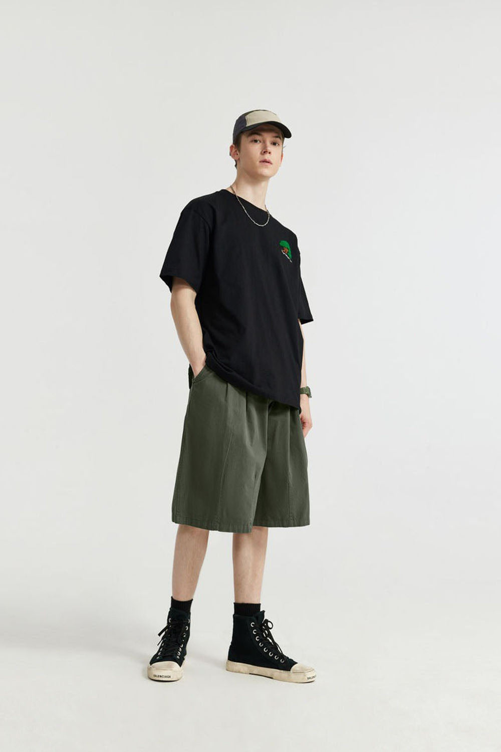 Men's Washed A-Line Shorts with Unique Solid Color Casual Five-Point Length
