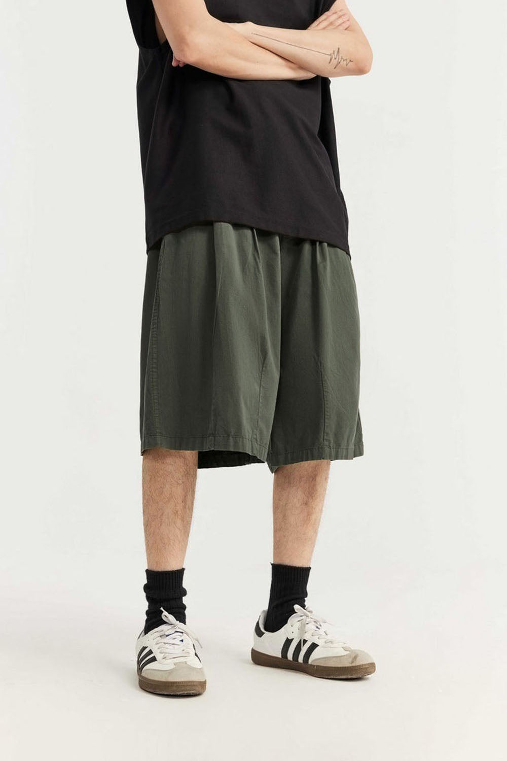 Men's Washed A-Line Shorts with Unique Solid Color Casual Five-Point Length