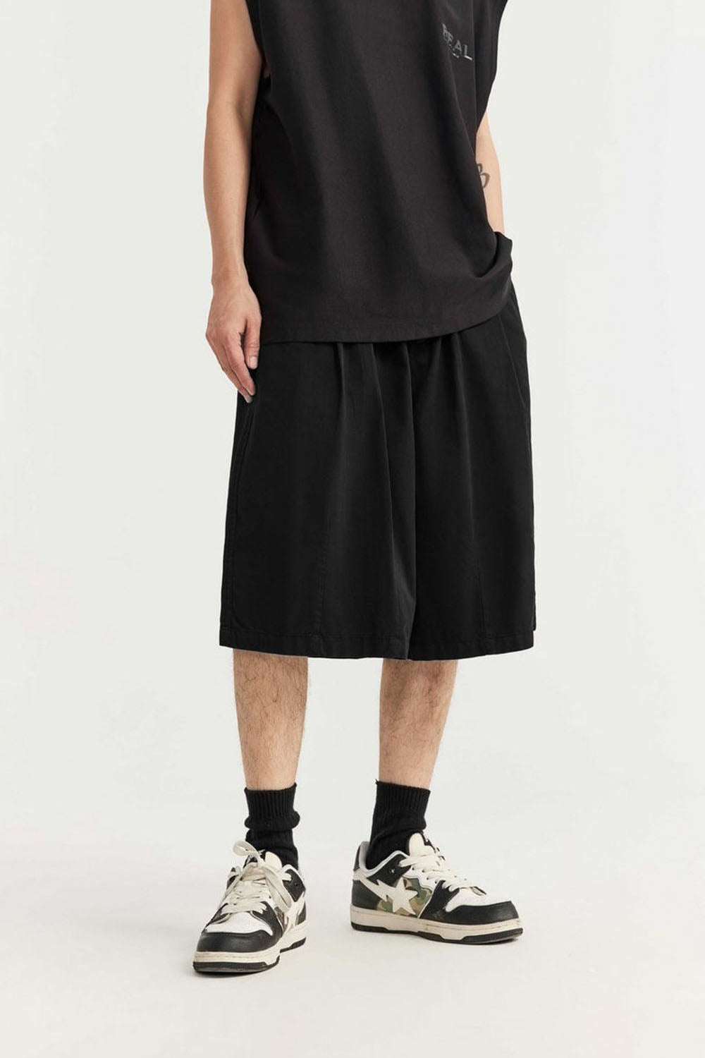 Men's Washed A-Line Shorts with Unique Solid Color Casual Five-Point Length