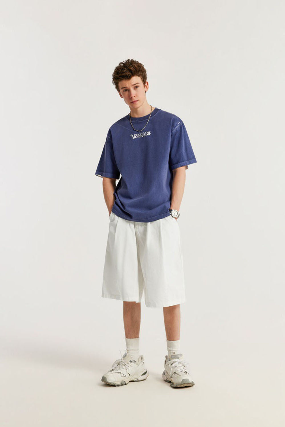 Men's Washed A-Line Shorts with Unique Solid Color Casual Five-Point Length