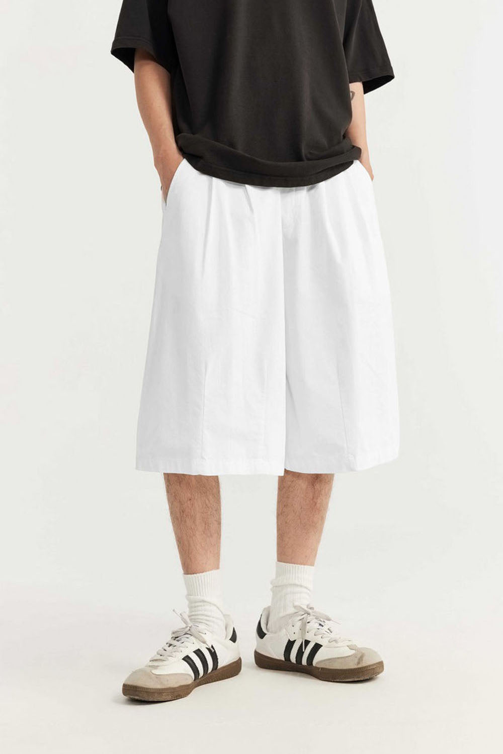 Men's Washed A-Line Shorts with Unique Solid Color Casual Five-Point Length
