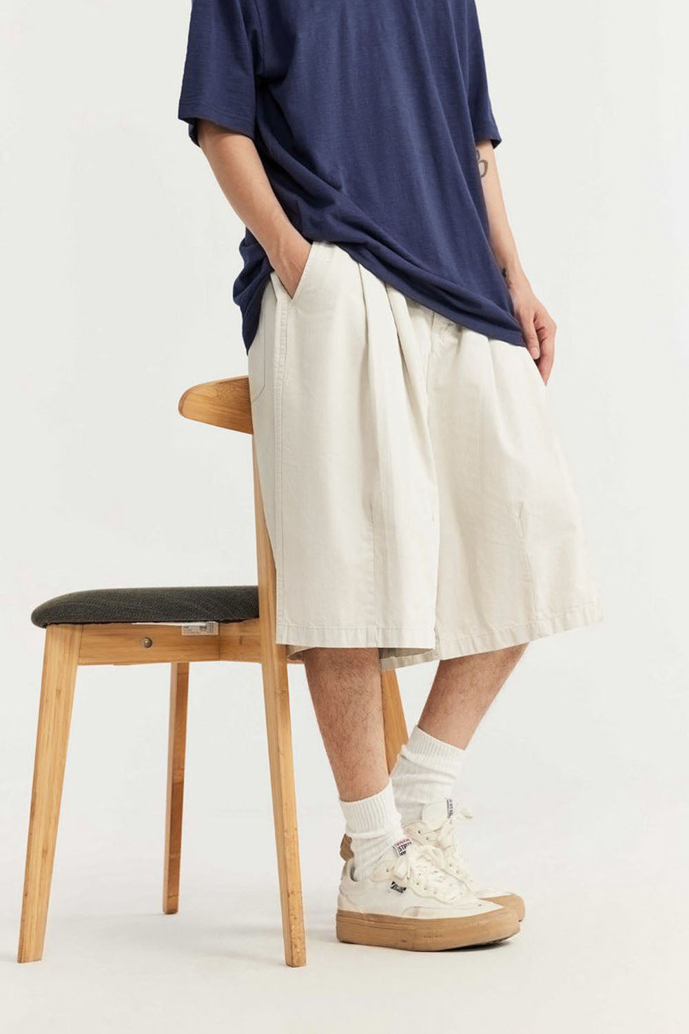 Men's Washed A-Line Shorts with Unique Solid Color Casual Five-Point Length