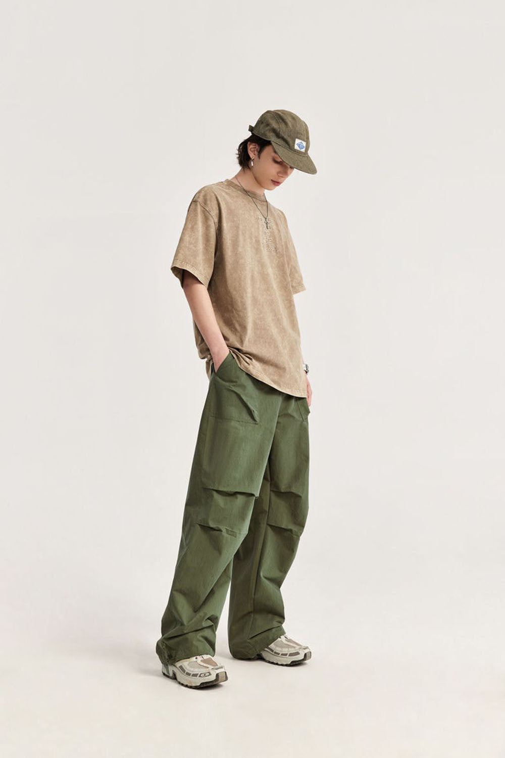 Men's Washed Parachute Pants with Multifunctional Pockets