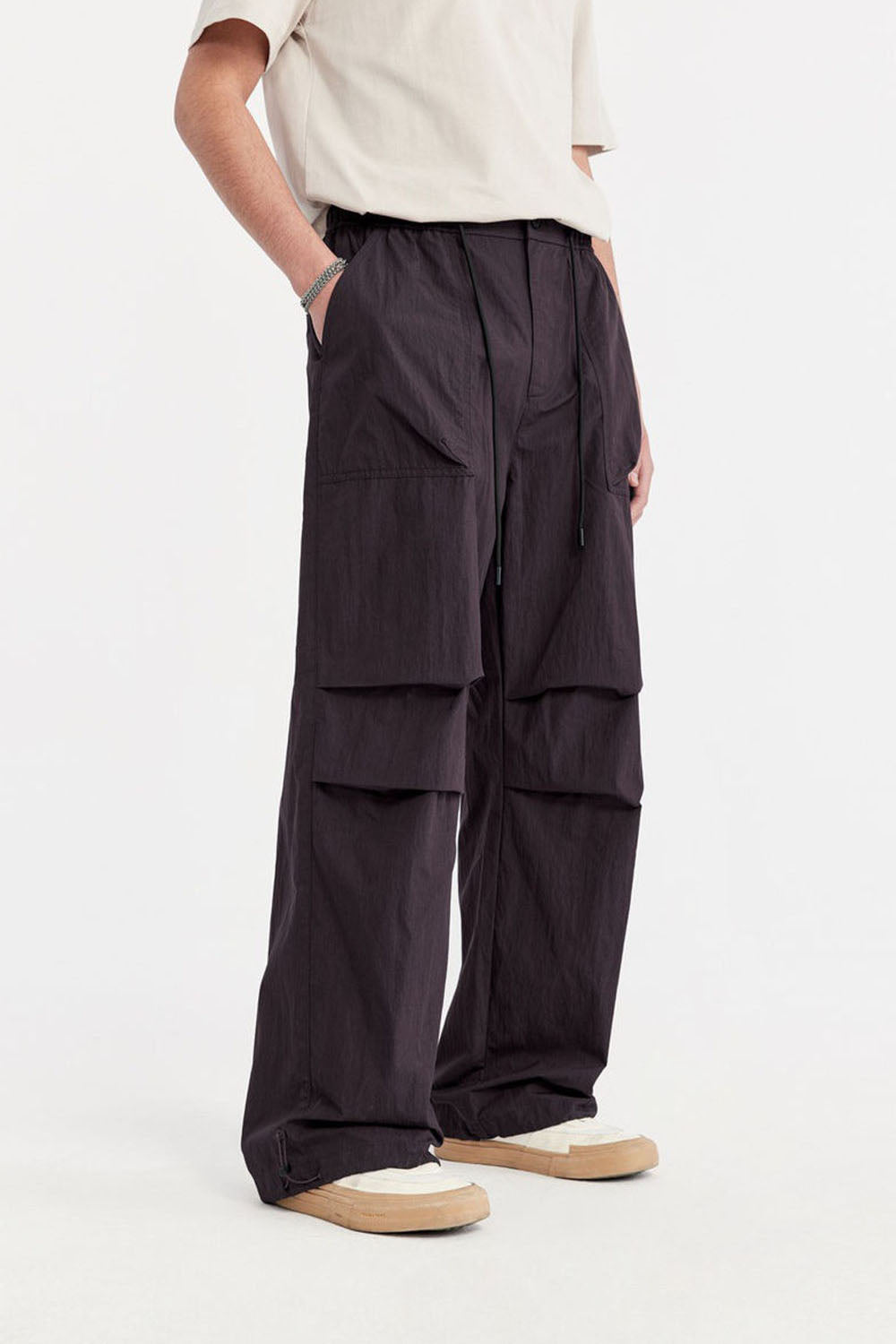 Men's Washed Parachute Pants with Multifunctional Pockets