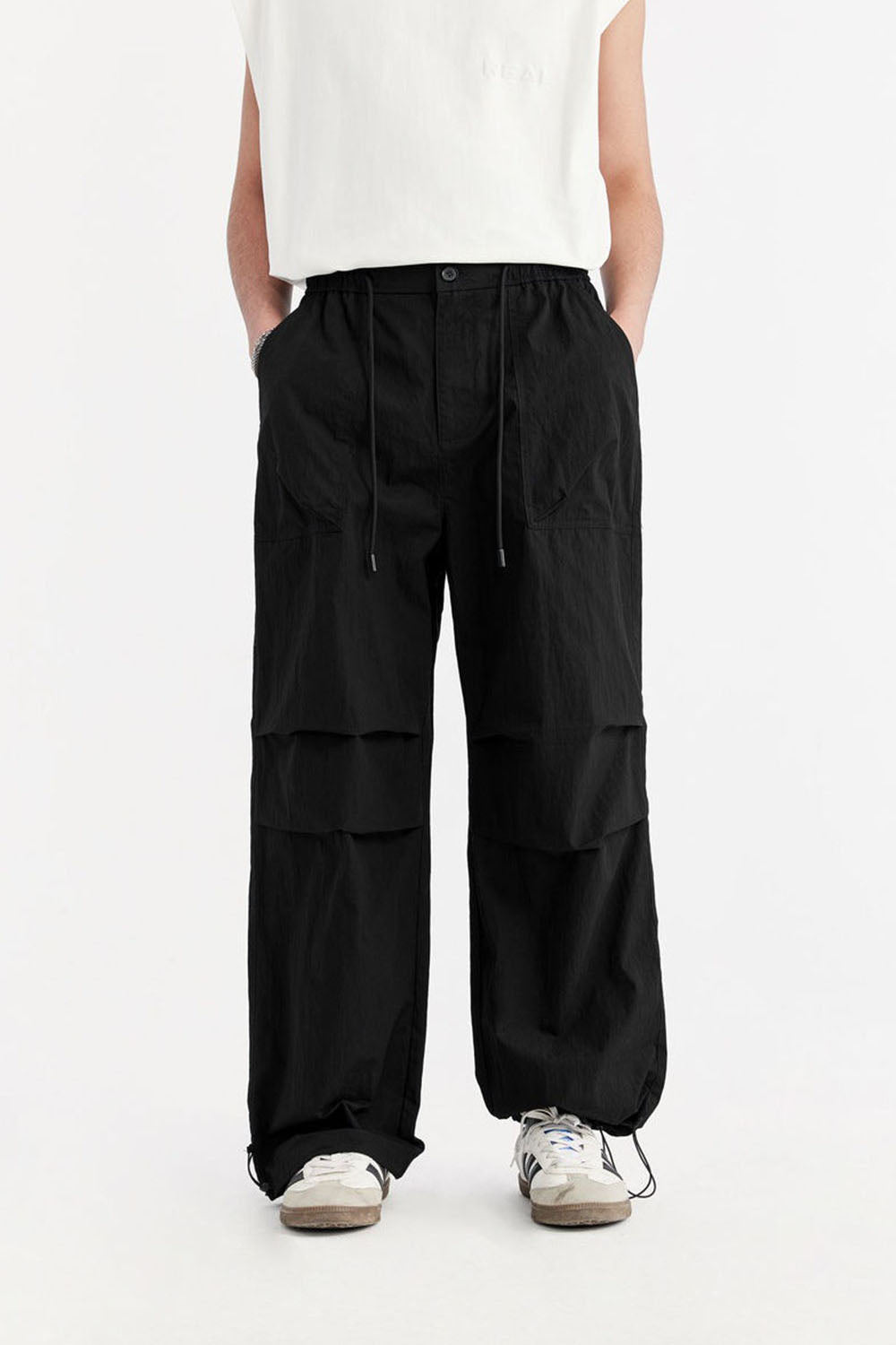 Men's Washed Parachute Pants with Multifunctional Pockets