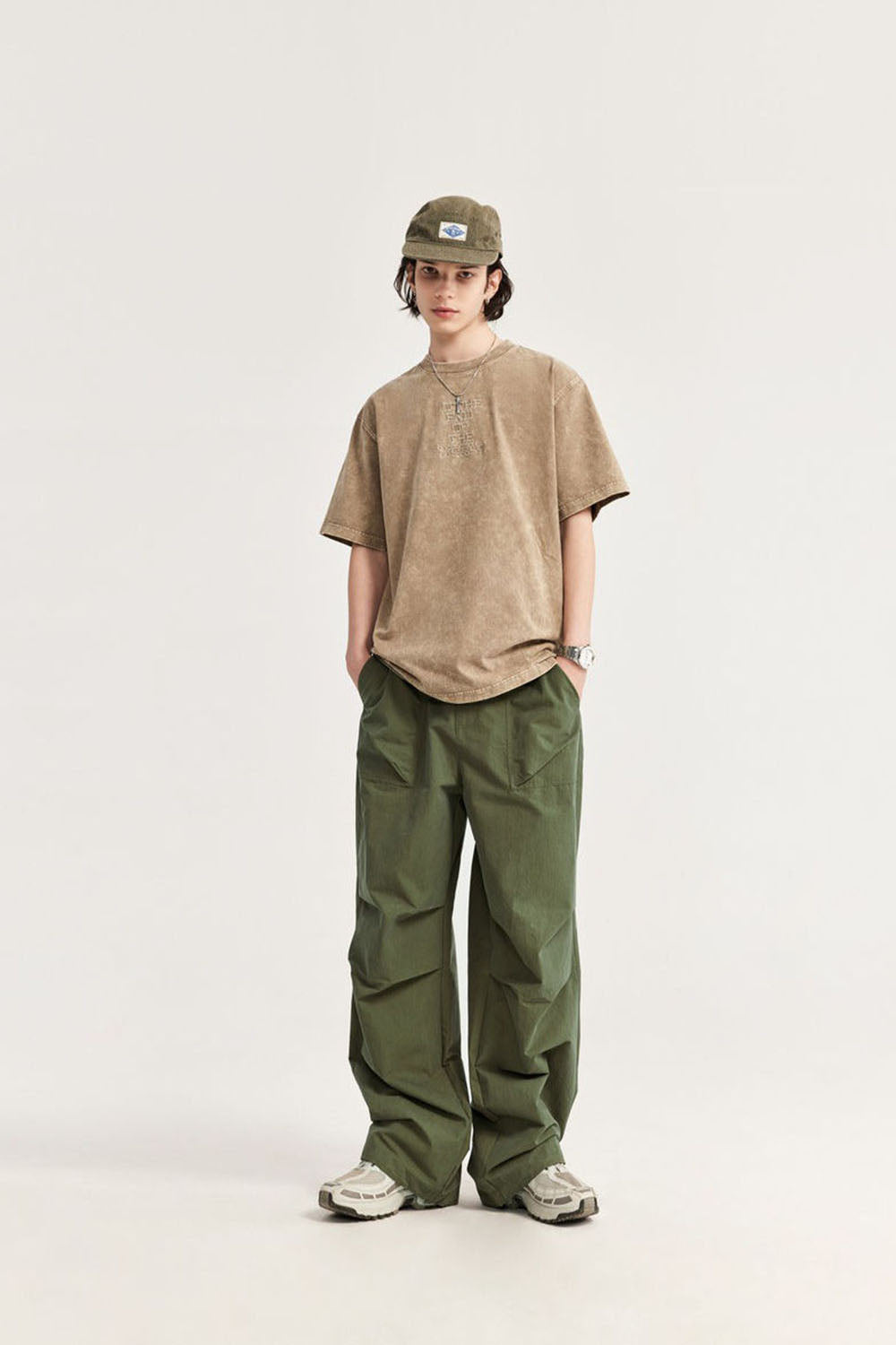 Men's Washed Parachute Pants with Multifunctional Pockets