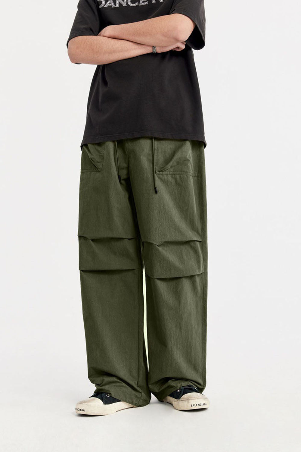 Men's Washed Parachute Pants with Multifunctional Pockets