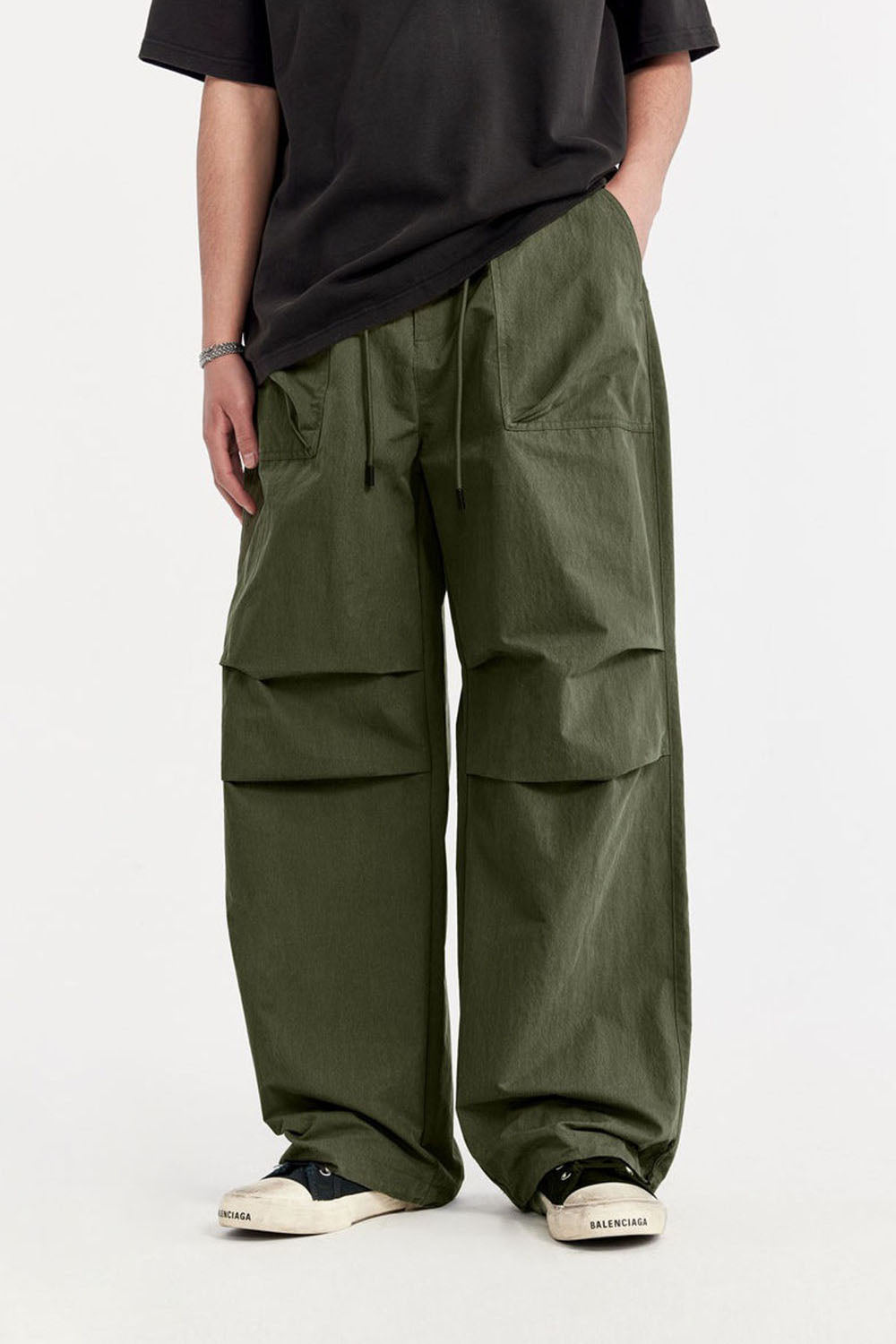 Men's Washed Parachute Pants with Multifunctional Pockets