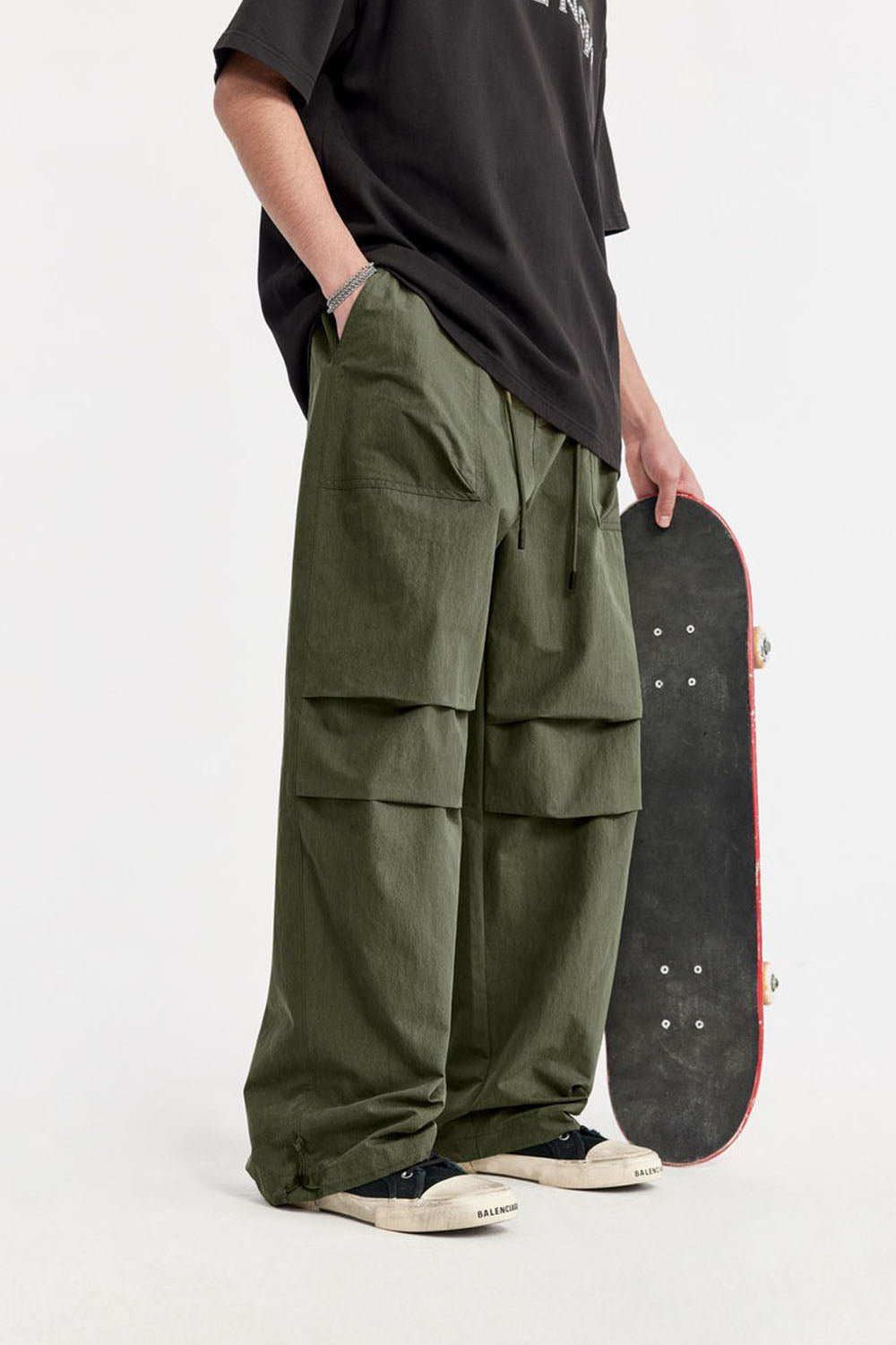 Men's Washed Parachute Pants with Multifunctional Pockets