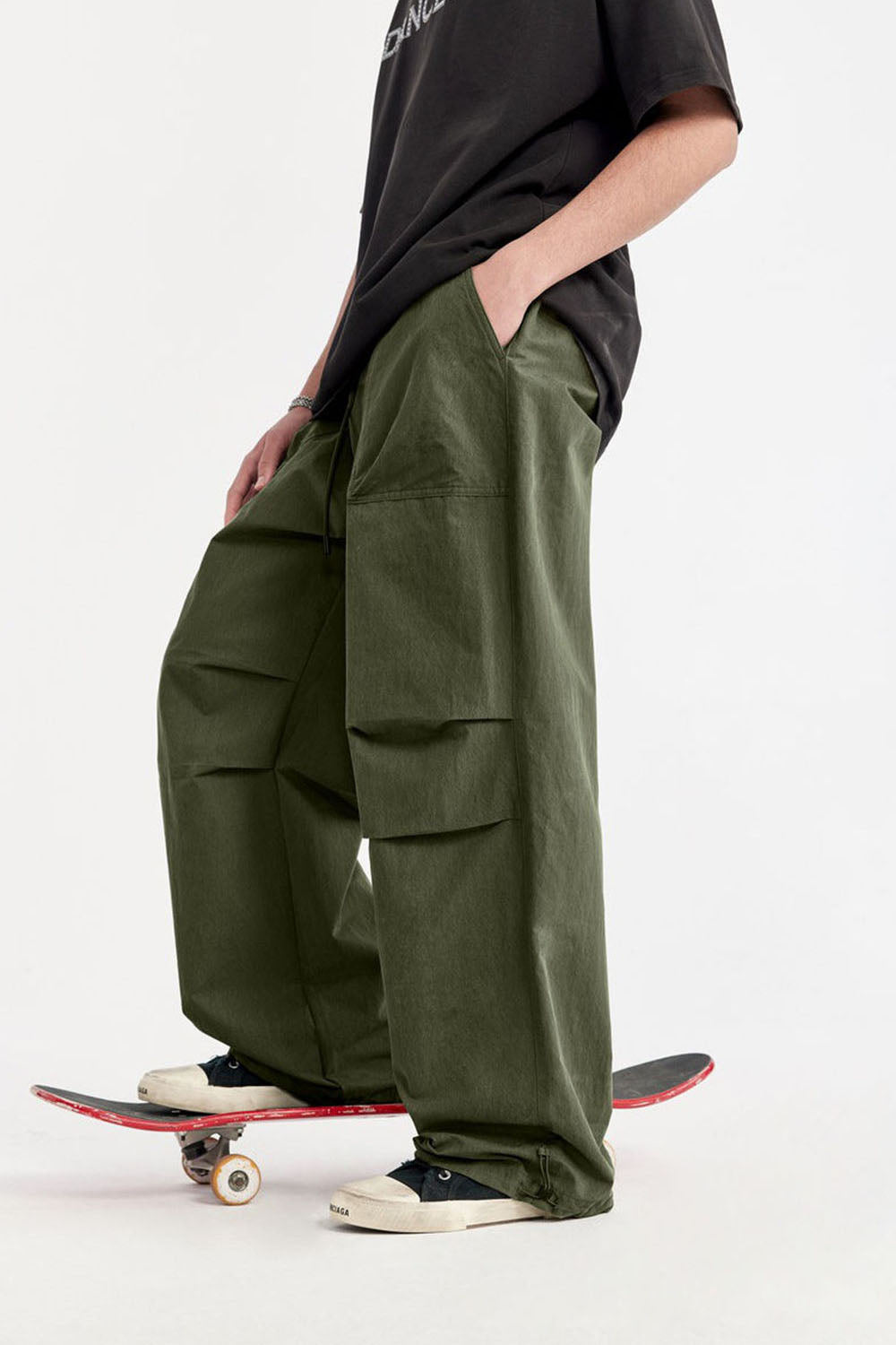 Men's Washed Parachute Pants with Multifunctional Pockets