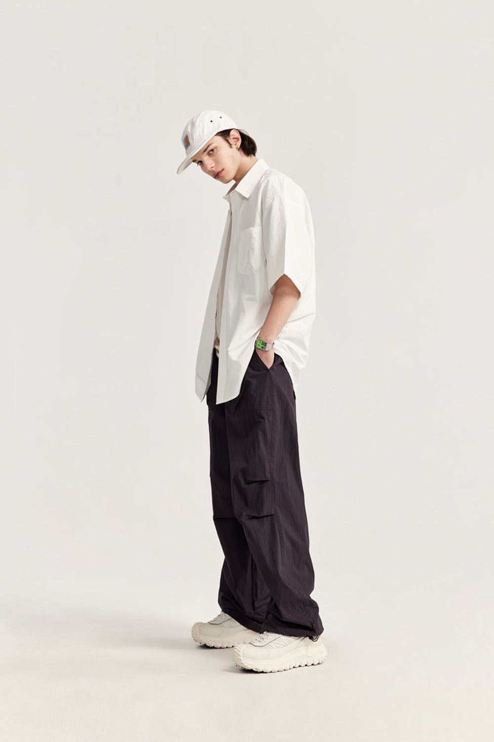 Men's Washed Parachute Pants with Multifunctional Pockets