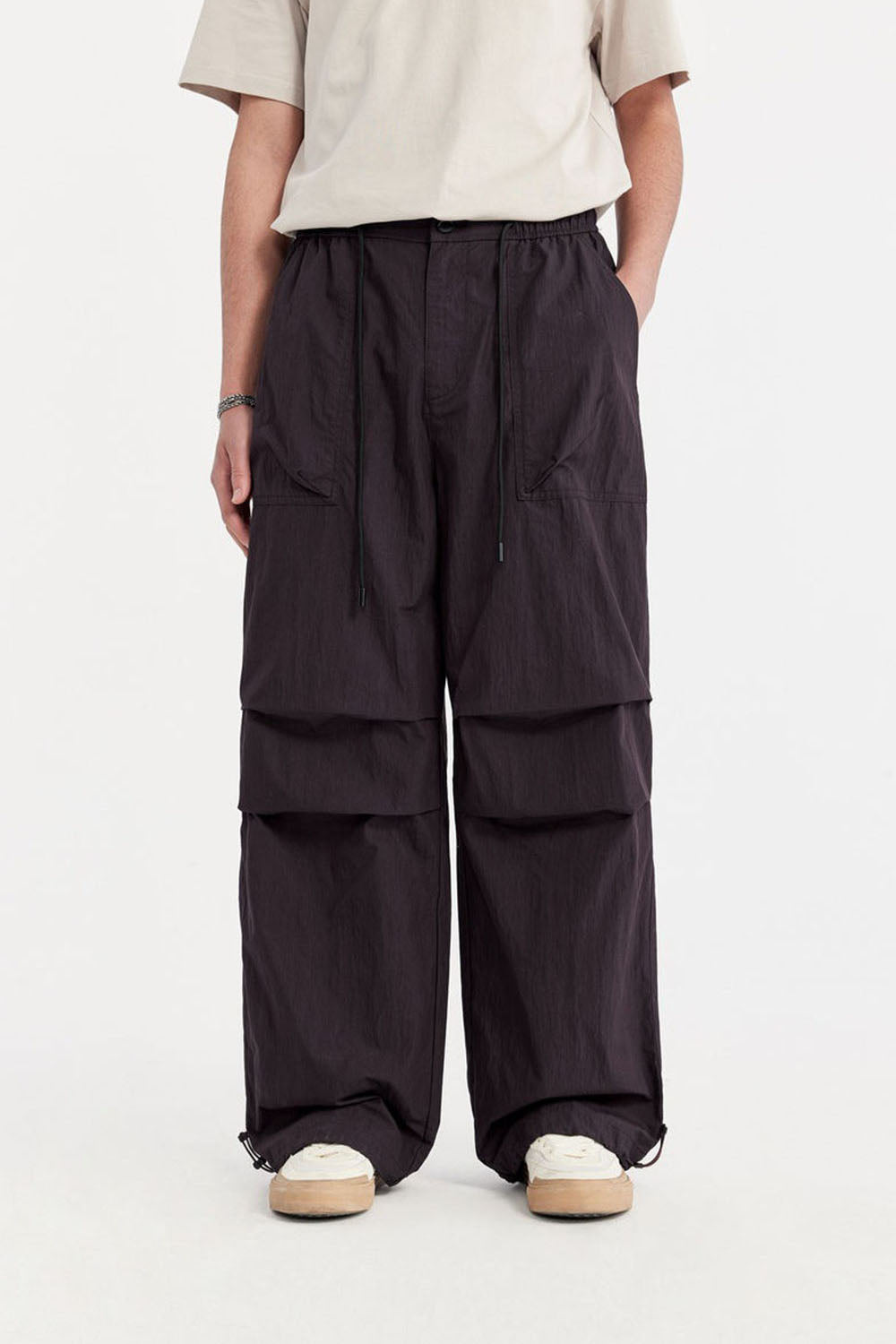 Men's Washed Parachute Pants with Multifunctional Pockets