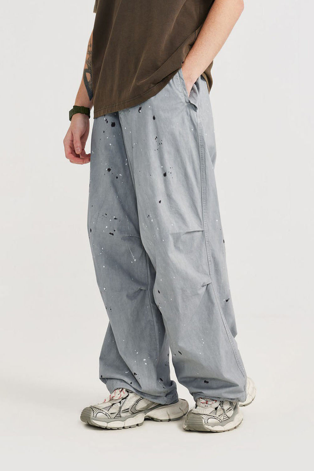 Men's Washed Ink-Splash Parachute Pants