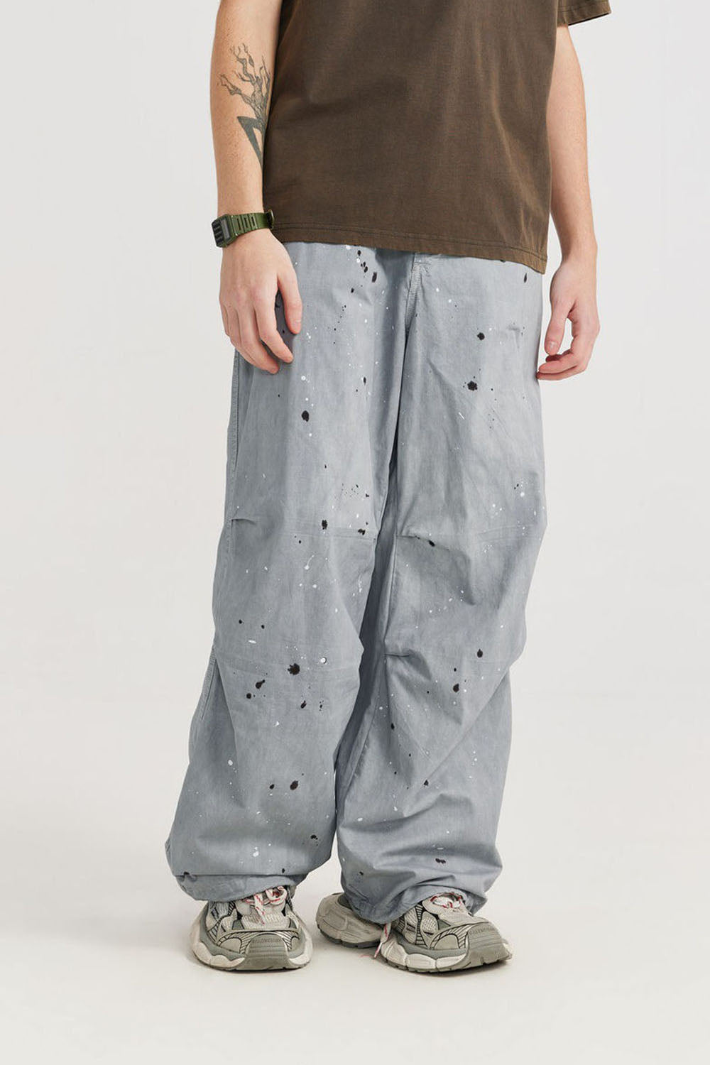 Men's Washed Ink-Splash Parachute Pants