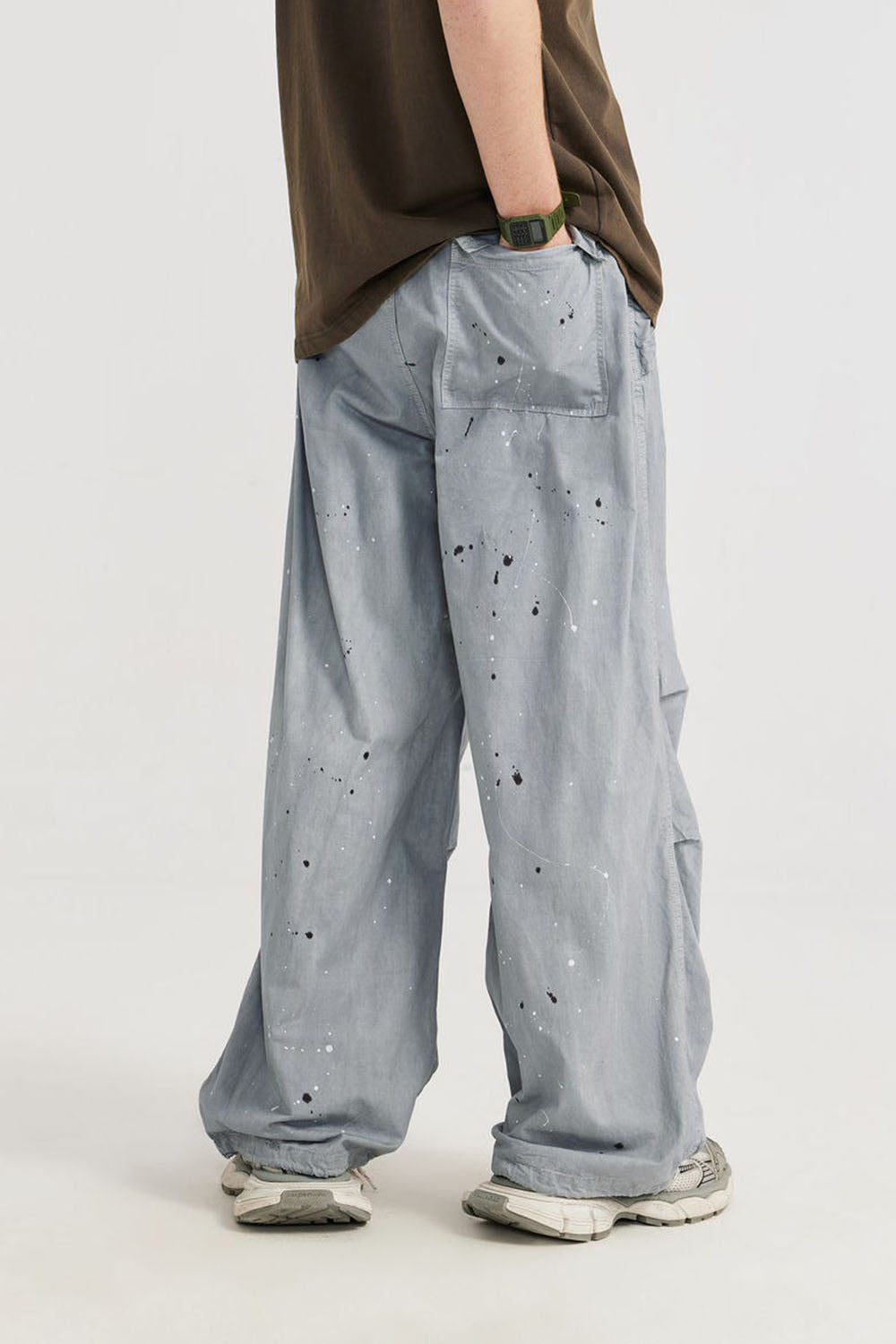 Men's Washed Ink-Splash Parachute Pants