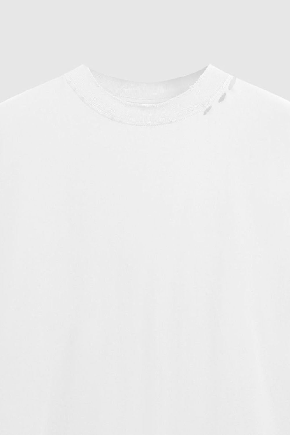 Men's High Collar Embroidered Loose Fit Distressed Short Sleeve T-shirt