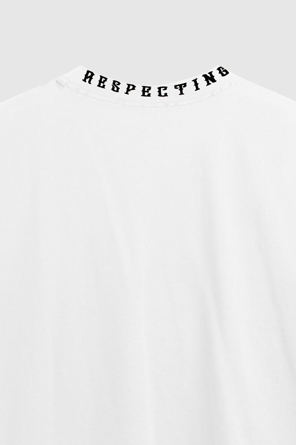 Men's High Collar Embroidered Loose Fit Distressed Short Sleeve T-shirt