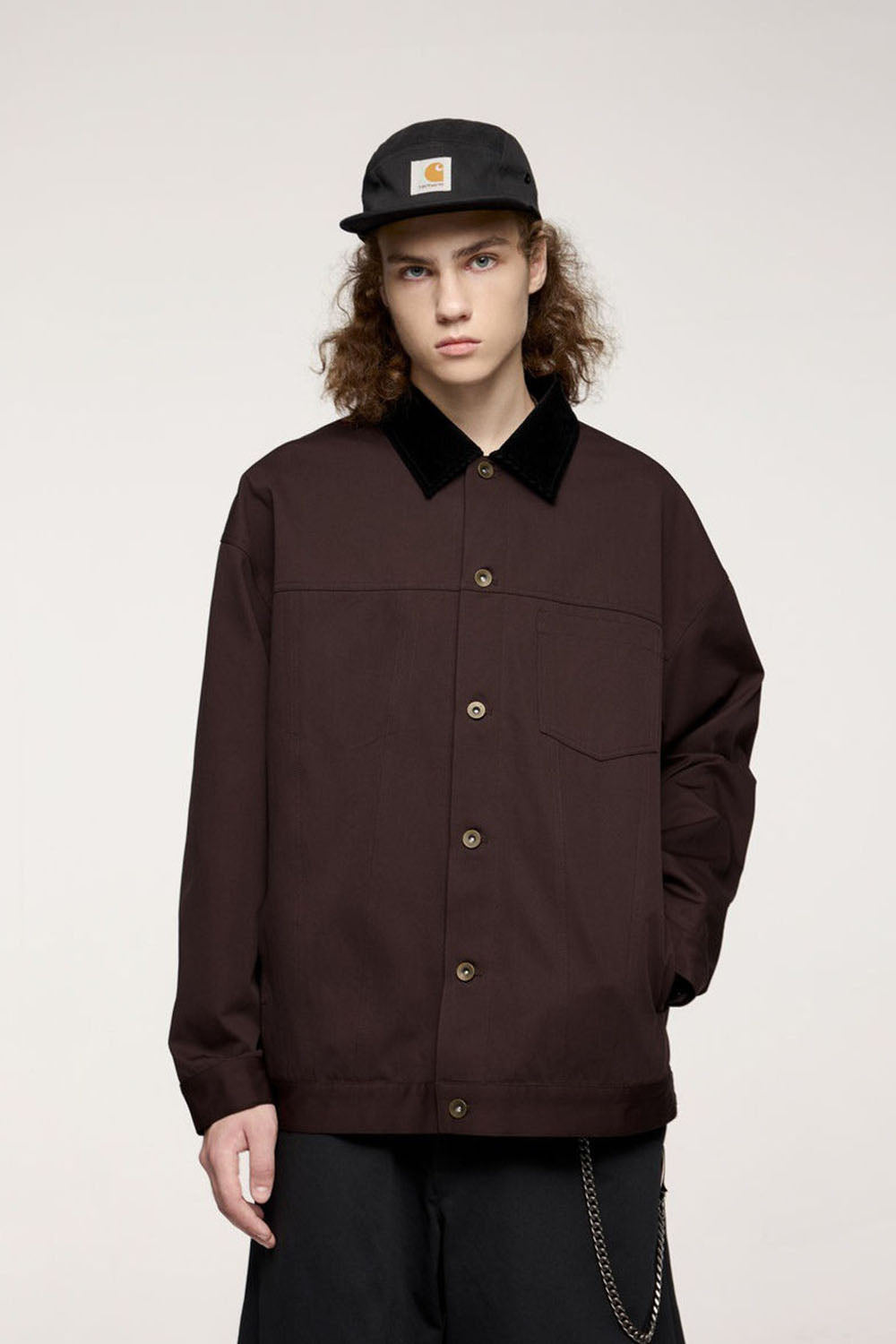Detroit-Style Stretch Denim Work Jacket with Corduroy Collar