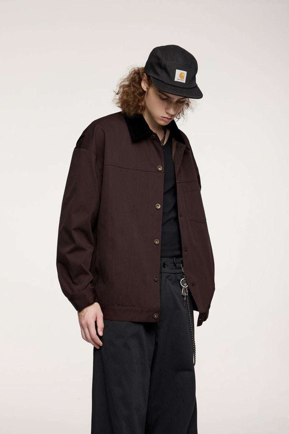 Detroit-Style Stretch Denim Work Jacket with Corduroy Collar