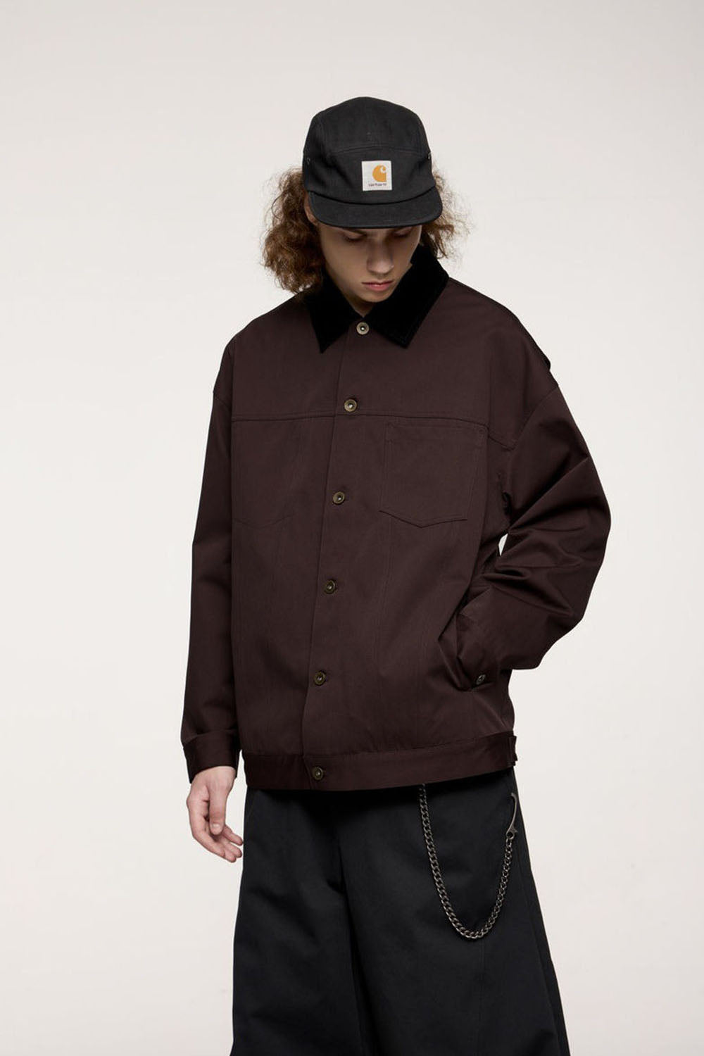 Detroit-Style Stretch Denim Work Jacket with Corduroy Collar