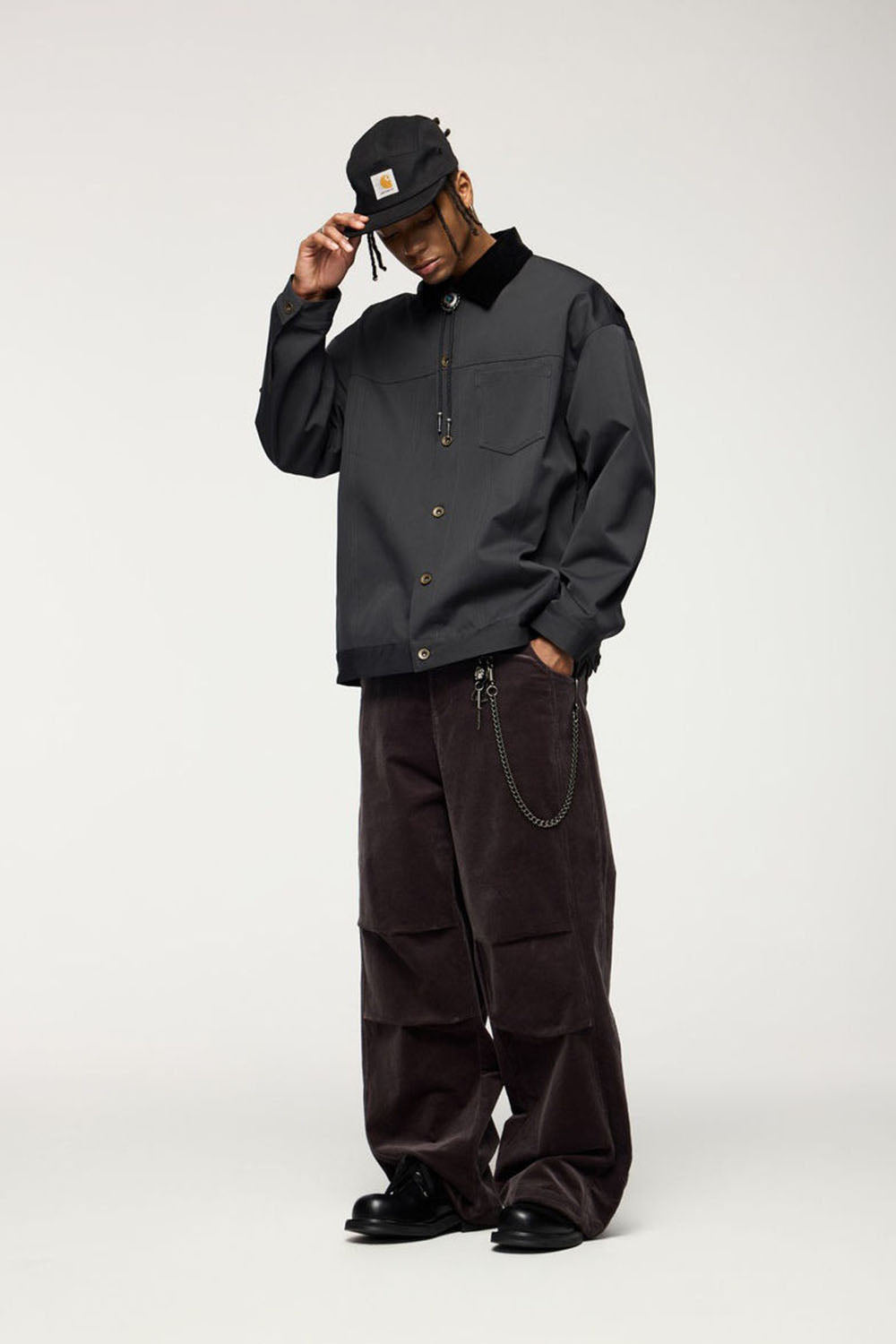 Detroit-Style Stretch Denim Work Jacket with Corduroy Collar