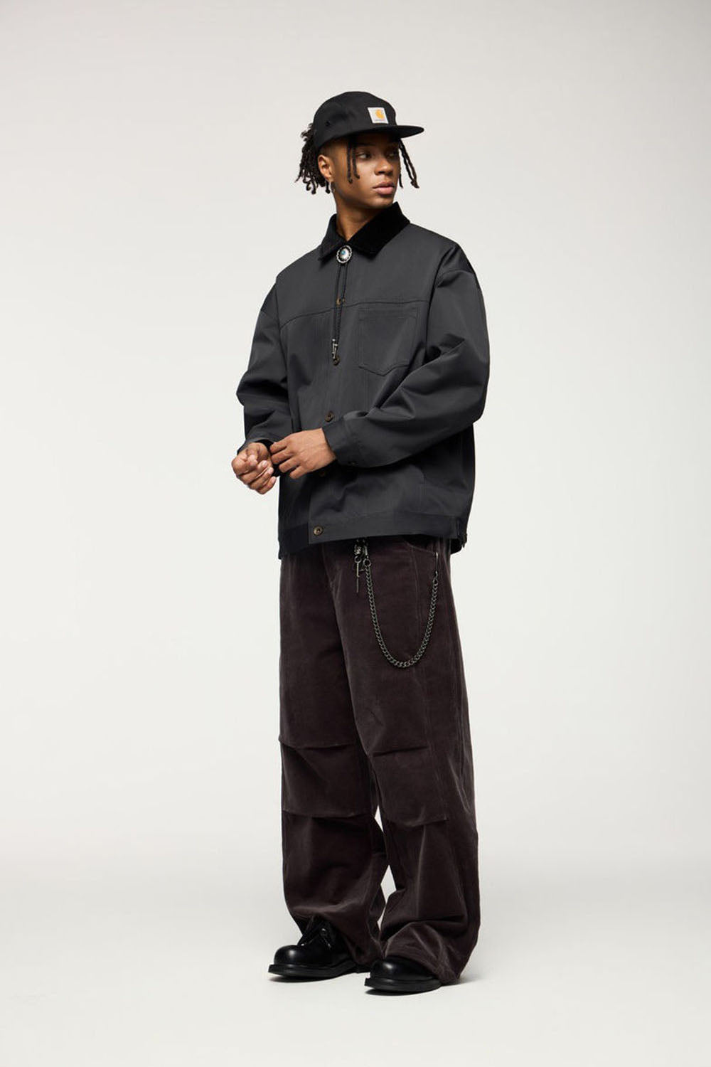Detroit-Style Stretch Denim Work Jacket with Corduroy Collar