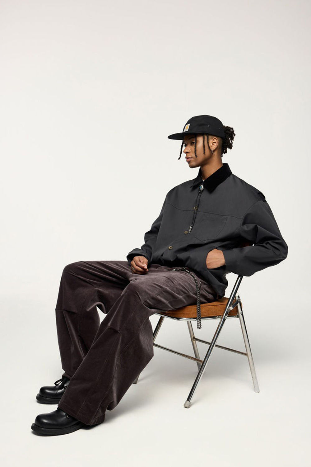 Detroit-Style Stretch Denim Work Jacket with Corduroy Collar