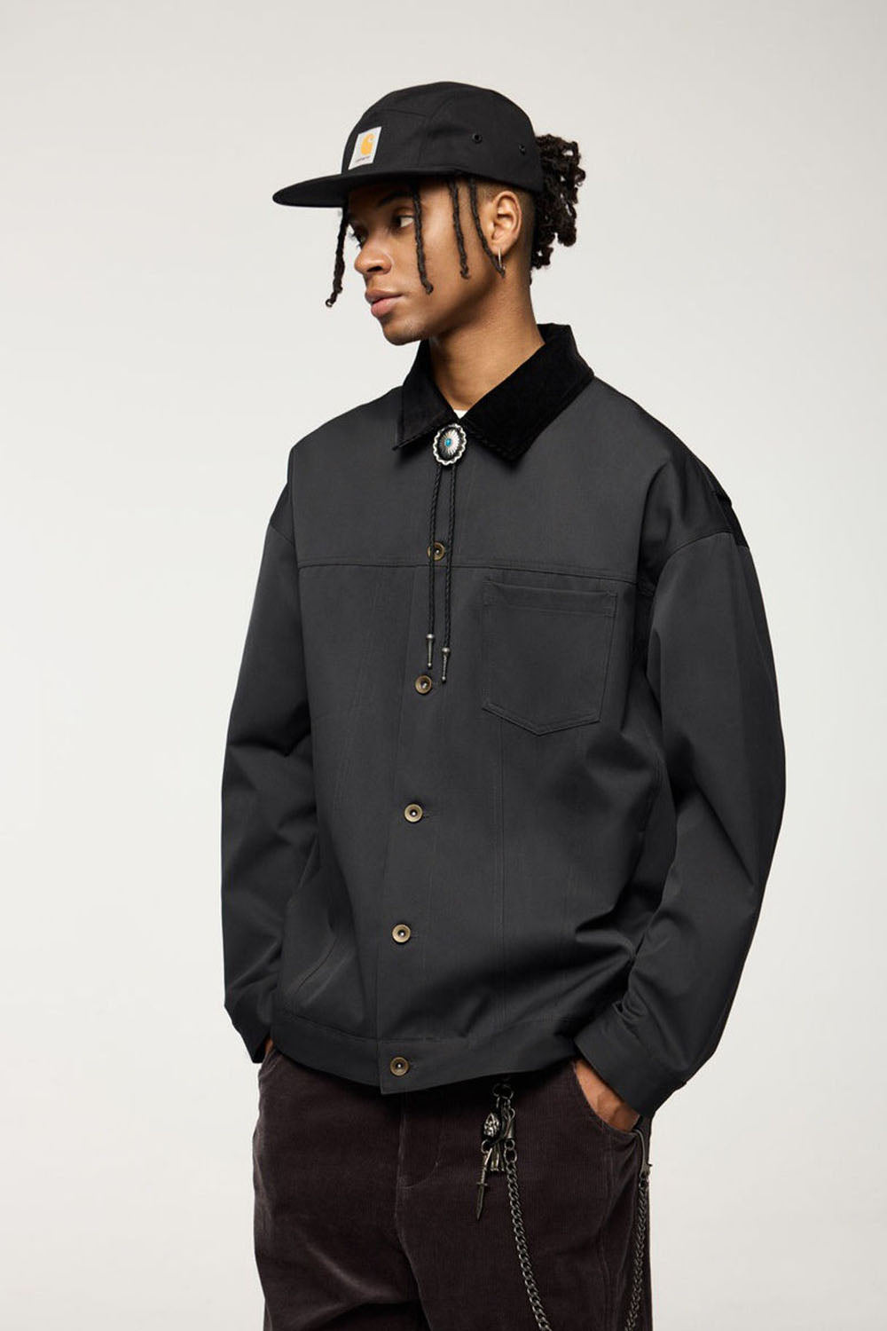 Detroit-Style Stretch Denim Work Jacket with Corduroy Collar