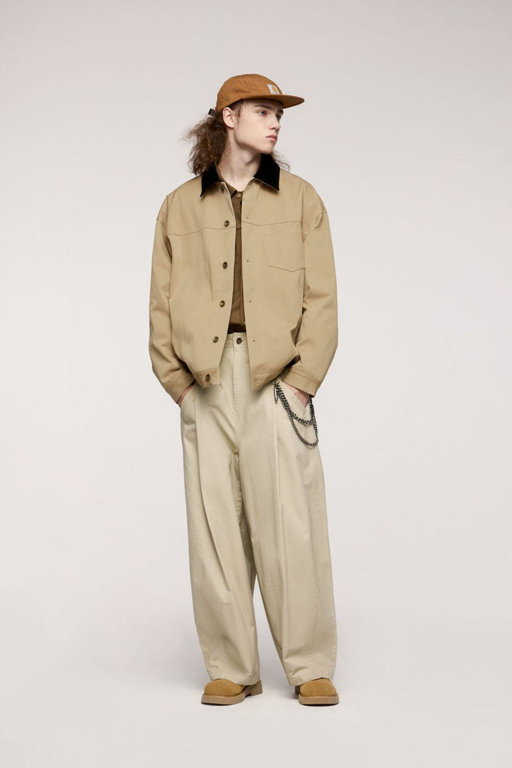 Detroit-Style Stretch Denim Work Jacket with Corduroy Collar