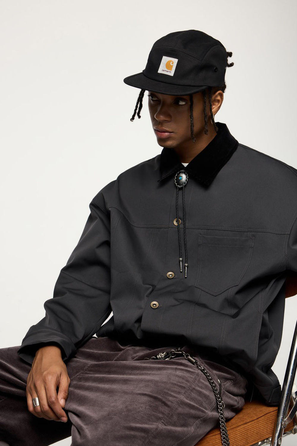 Detroit-Style Stretch Denim Work Jacket with Corduroy Collar