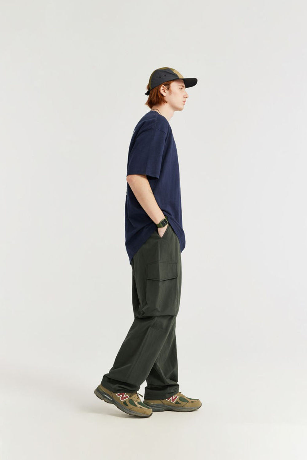 Wrinkled Utility Straight-Leg Pants with Large Pockets