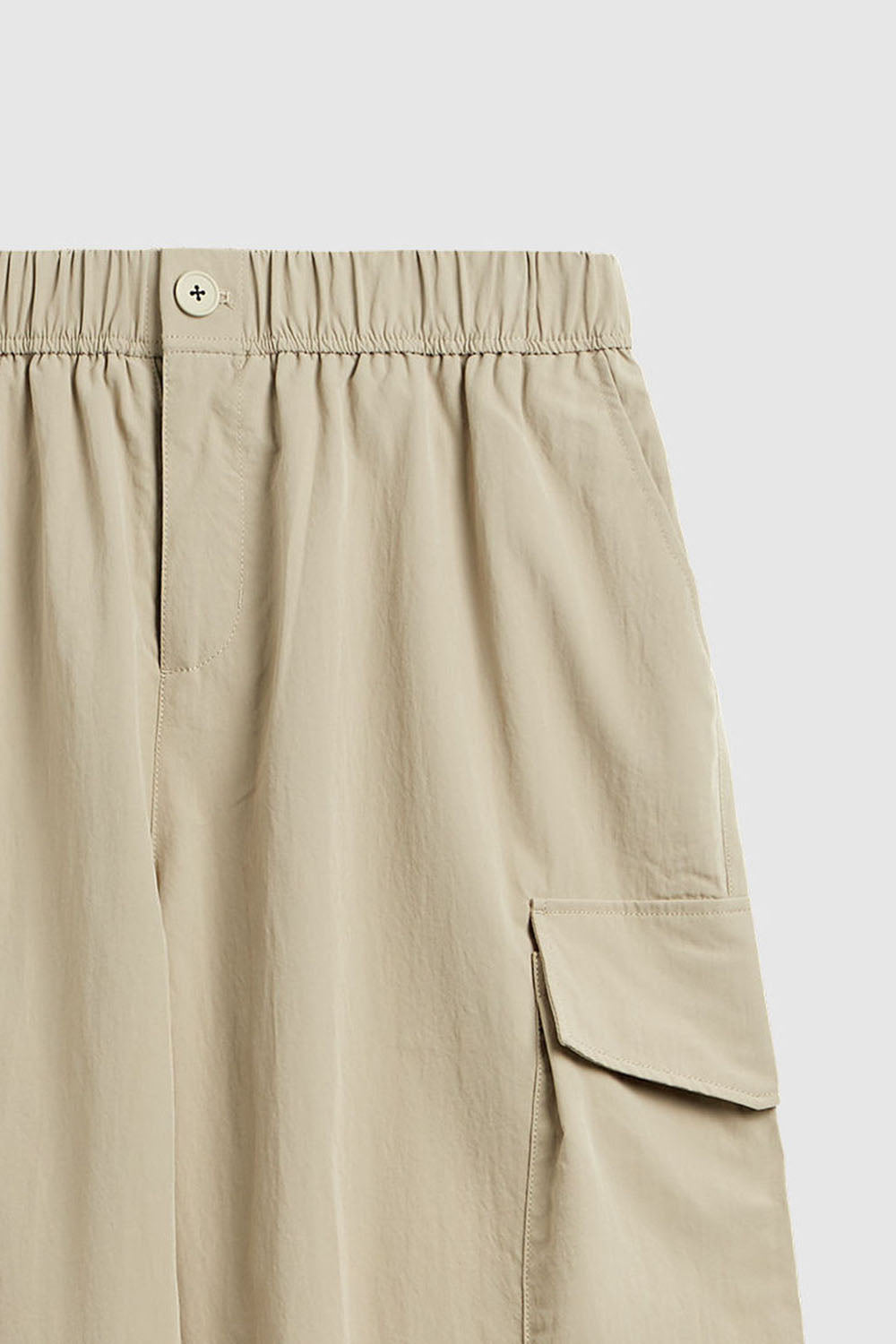 Wrinkled Utility Straight-Leg Pants with Large Pockets