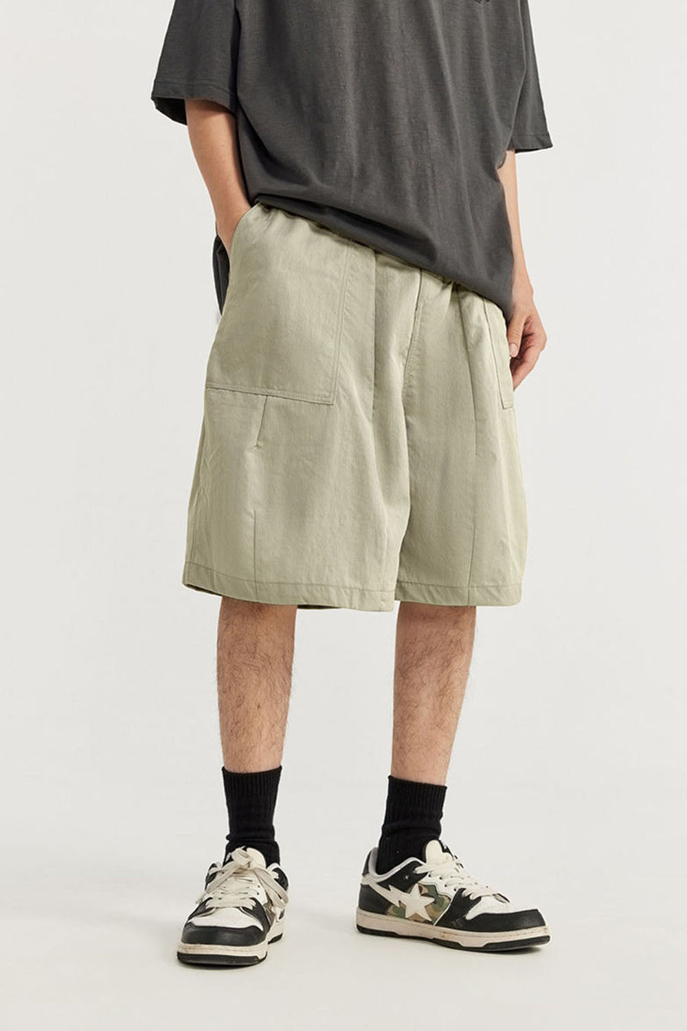 Wrinkled Outdoor Wide-Leg Shorts for Casual Wear