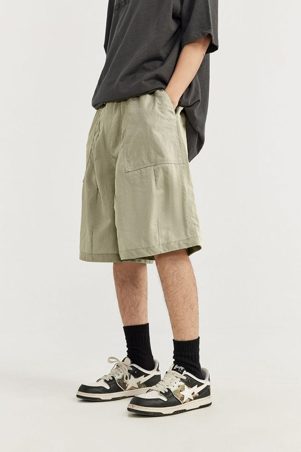 Wrinkled Outdoor Wide-Leg Shorts for Casual Wear