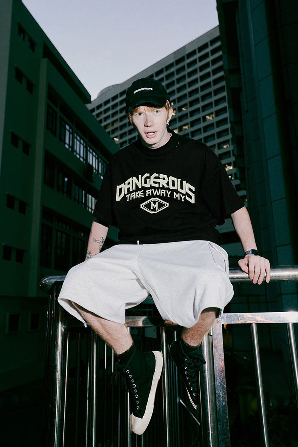 Mock Neck Rubber Print Slogan T-Shirt