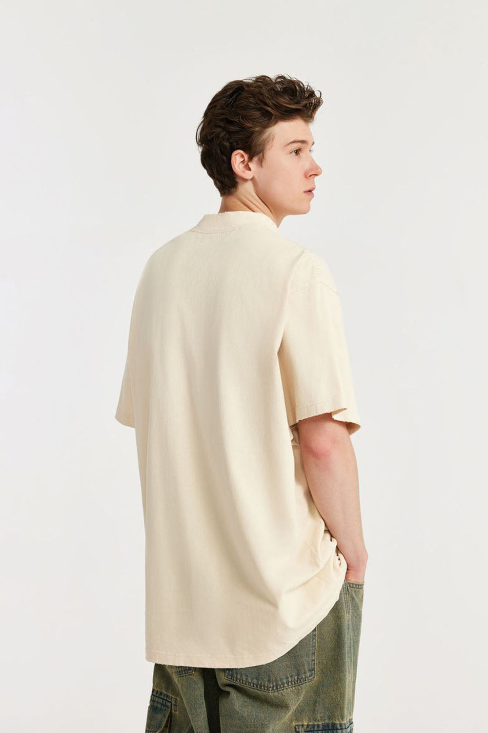 Mock Neck Rubber Print Slogan T-Shirt