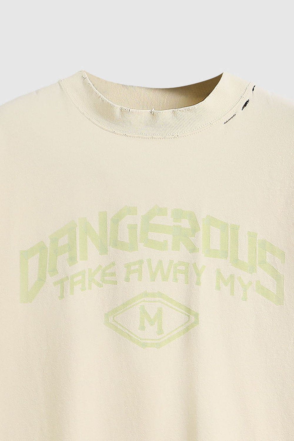 Mock Neck Rubber Print Slogan T-Shirt