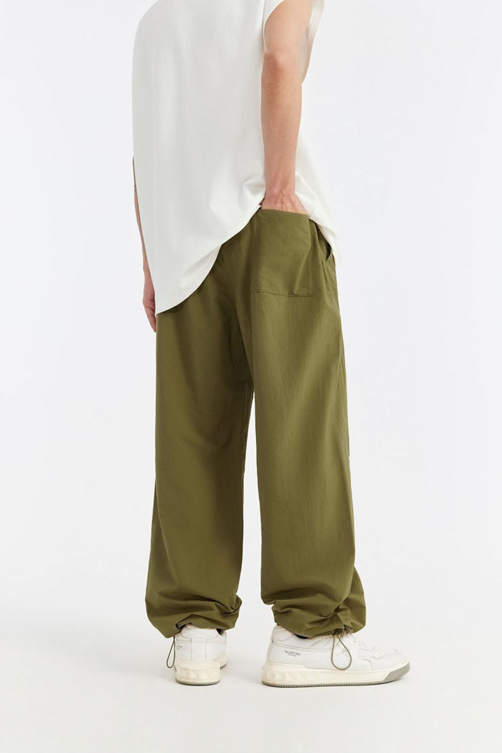Olive Green Riveted Wide-Leg Trousers