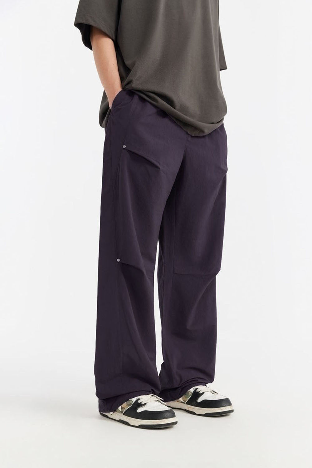 Olive Green Riveted Wide-Leg Trousers