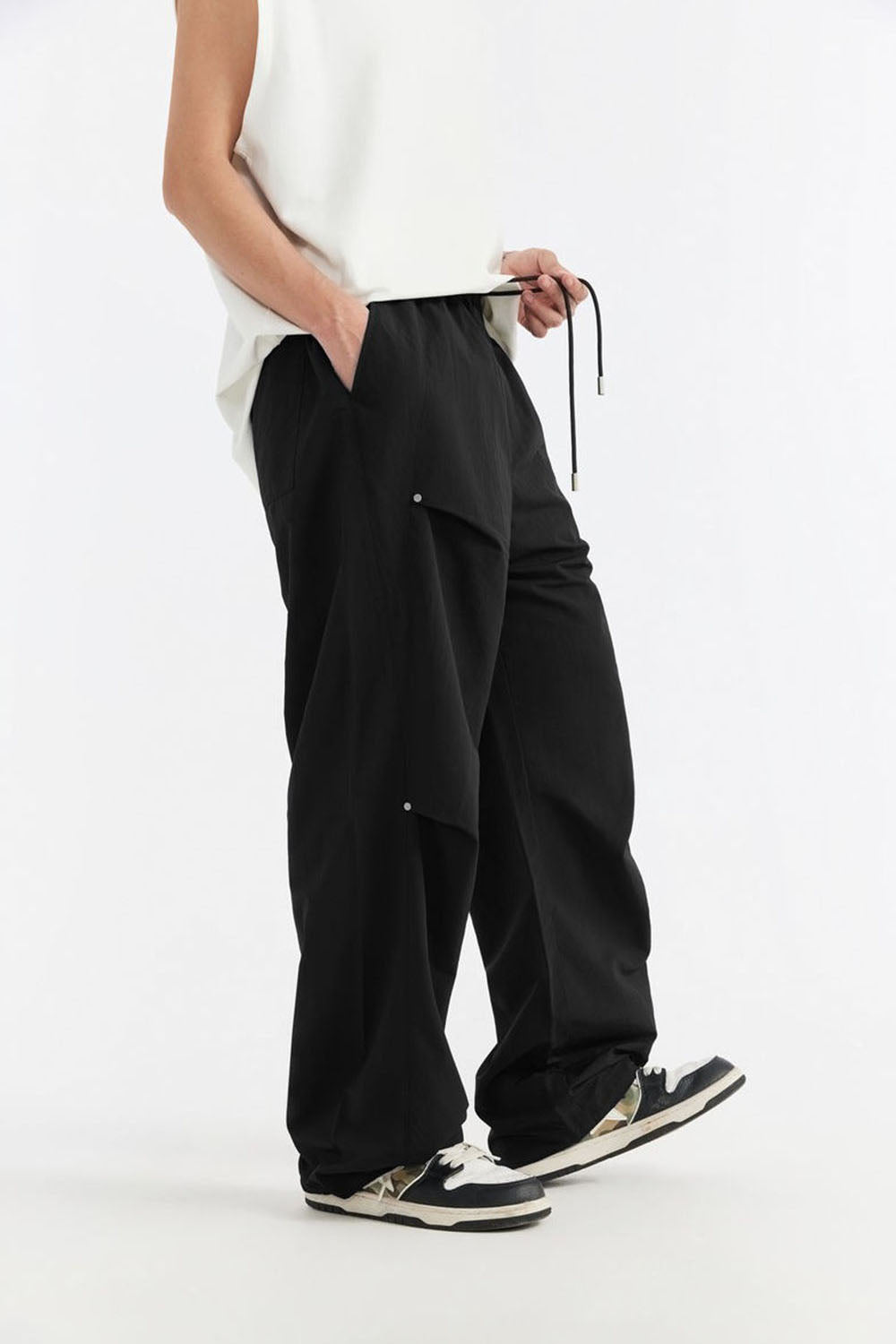 Olive Green Riveted Wide-Leg Trousers