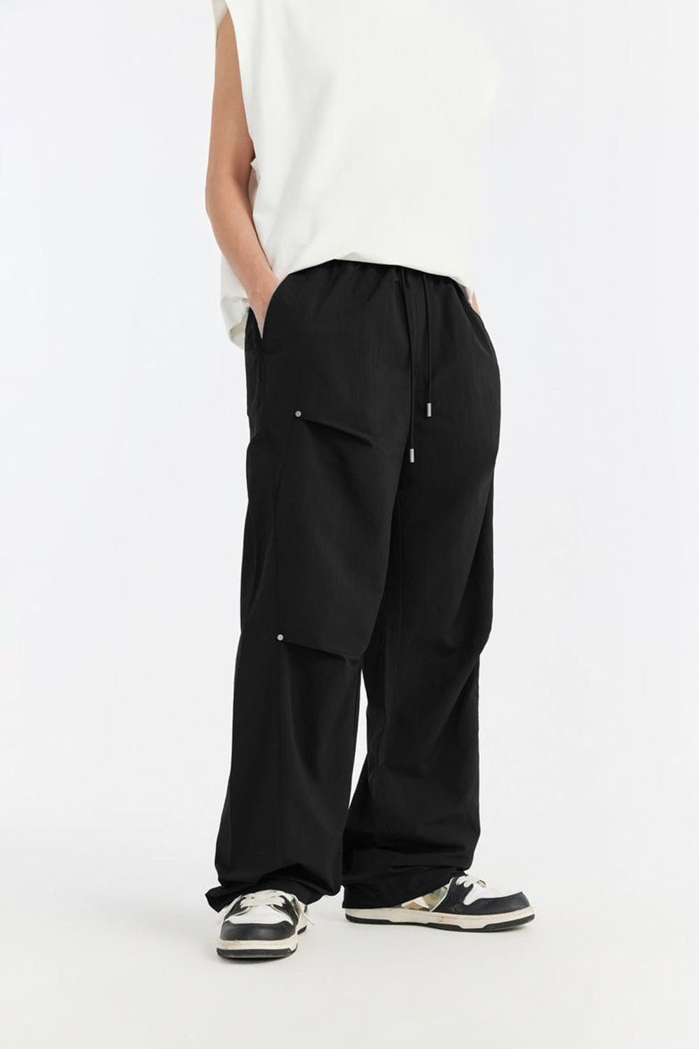 Olive Green Riveted Wide-Leg Trousers