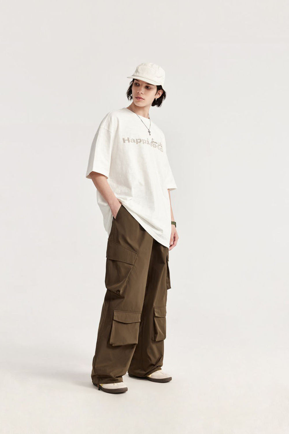 Plaid Multi-Pocket Cargo Wide-Leg Trousers